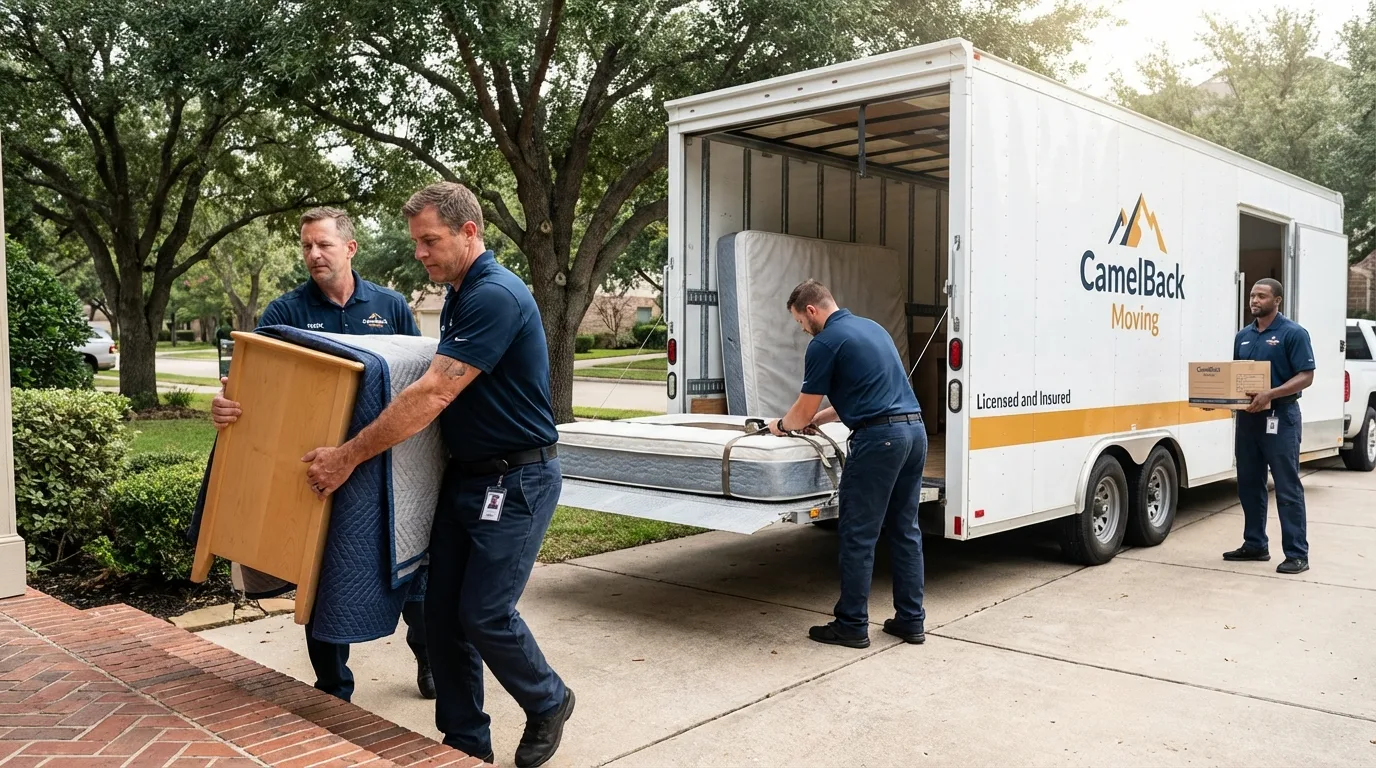 Crew loading residential truck for cross-state move from Clive, IA