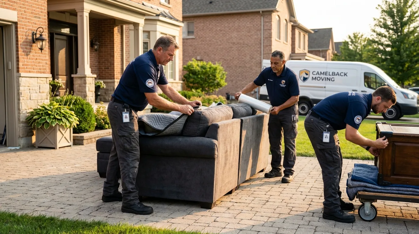 Large estate moving crew wrapping furniture in Clive, IA
