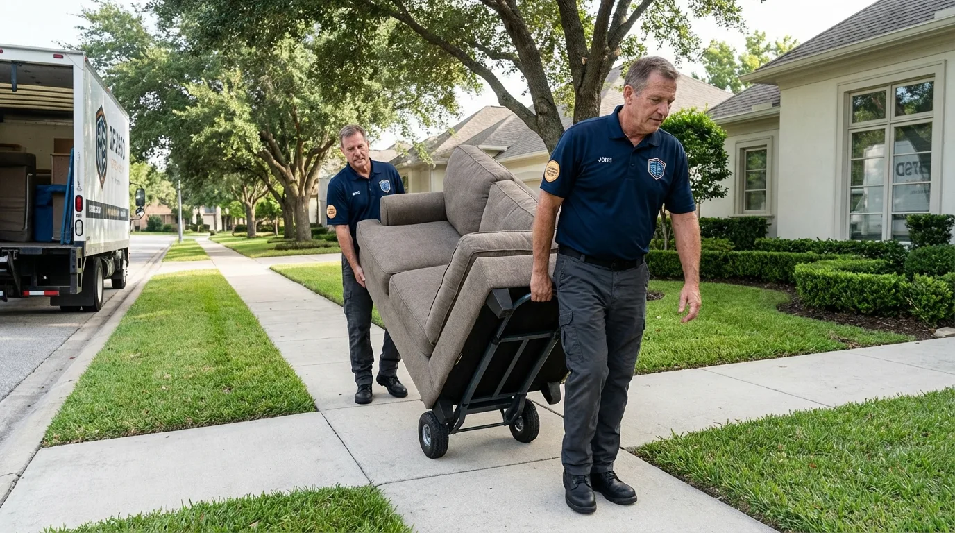 Local residential moving crew loading furniture in Clive, IA